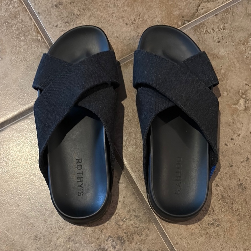 Rothy's Black Criss-Cross Slide Sandals